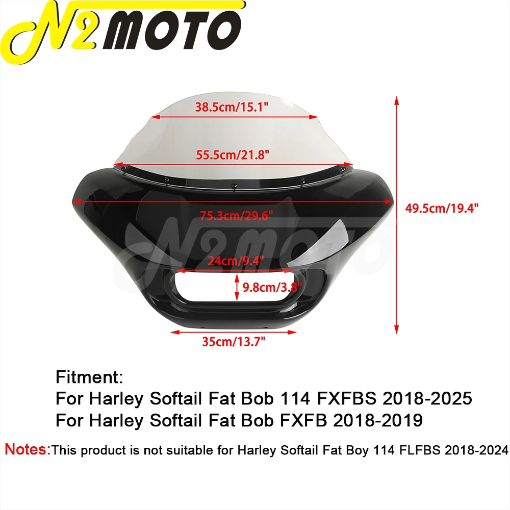 Batwing Fairing Windshield For Harley Softail Fat Bob 114 FXFBS 2018-2026 FXFB 2018-2019 Motorcycle Headlight Cowl w/Turn Signal