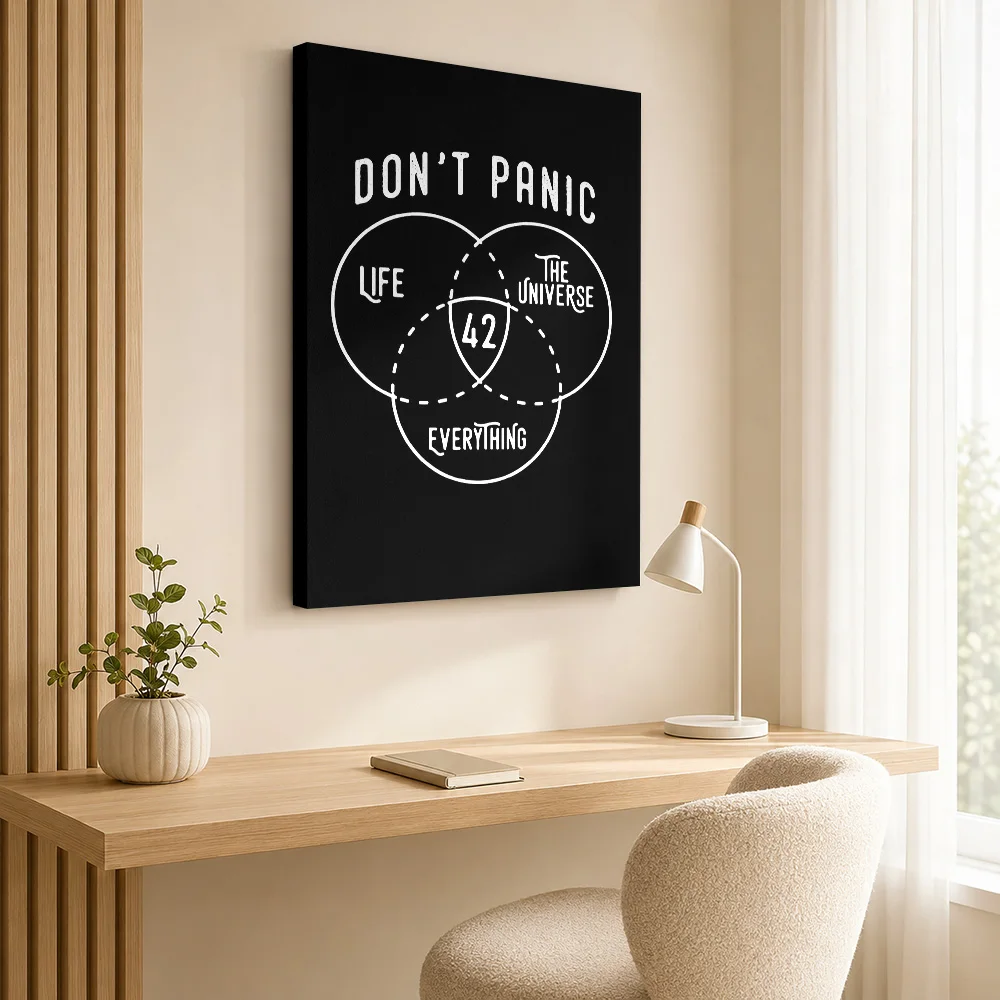 Dont Panic Forty Two Quote Wood Framed Canvas Print Personalized Photo Bold Typography Wall Art For Home Office Graduation Gift