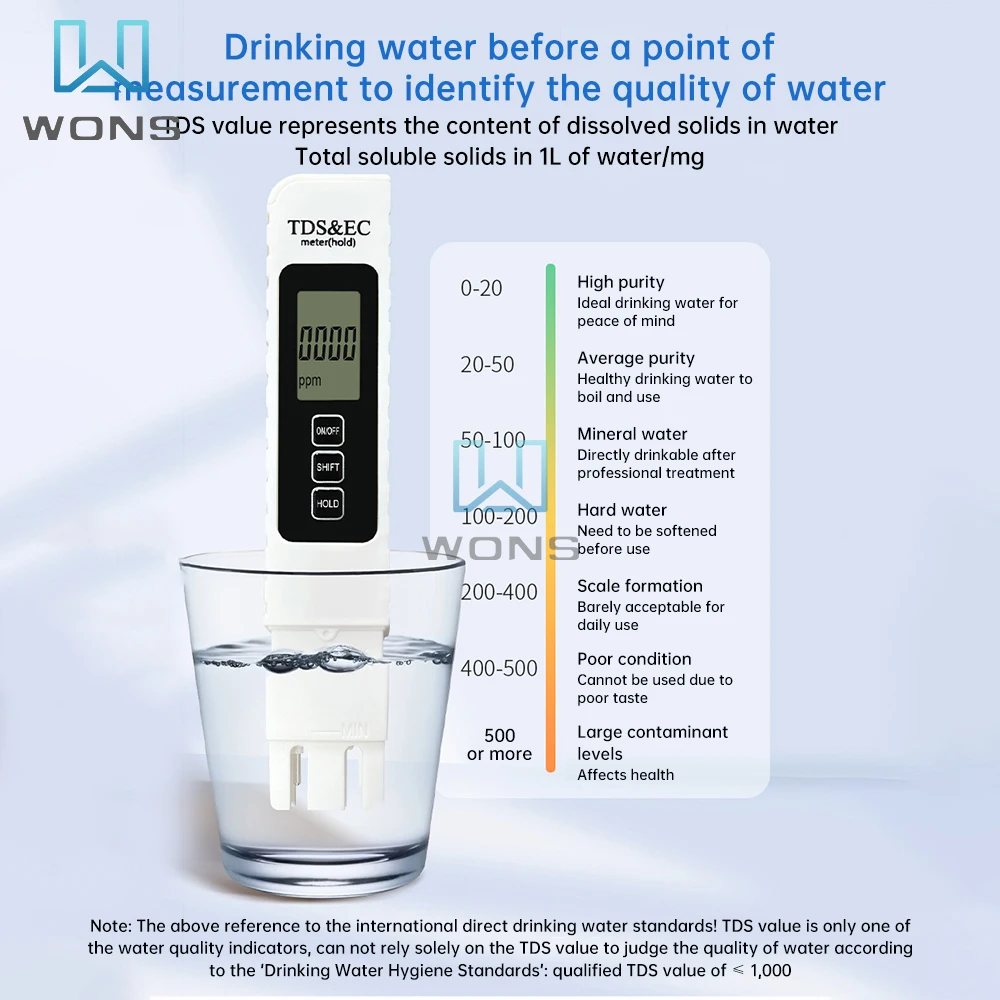 3 in 1 PH Tester Digital Water Quality Tester TDS EC Meter Range 0-9990 Multifunctional Water Purity Temperature Meter Tester