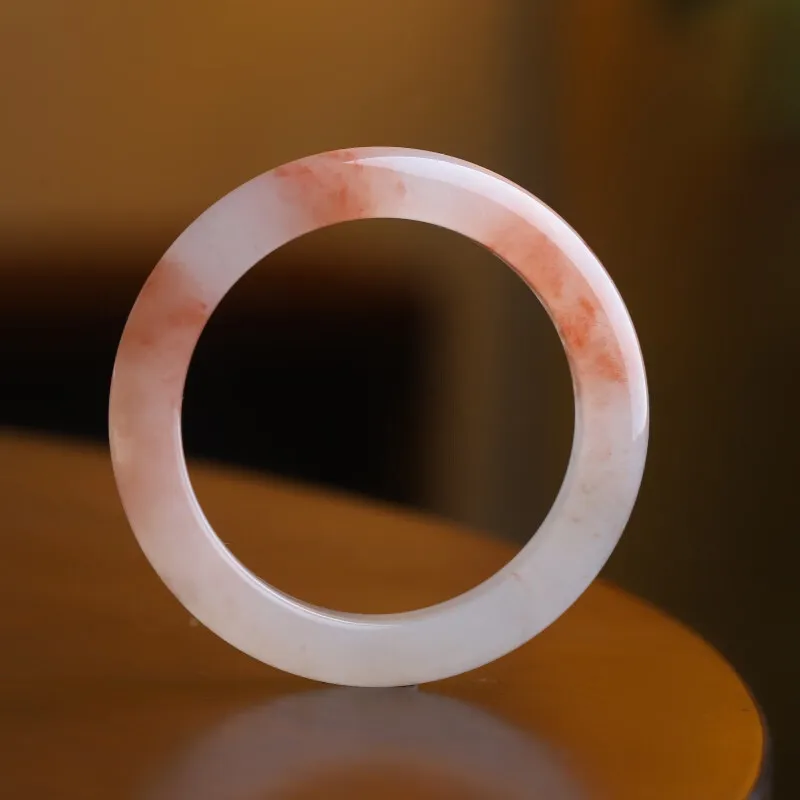 

Golden Silk Jade Pink Peach Blossom Brew Positive Ring Bracelet Jade Flat Strip Quartz Rock Jade Jewelry for Girlfriend