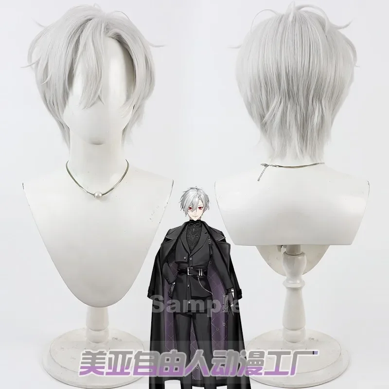 Anime Vtuber YouTube Kuzuha Cosplay Wigs Geye Short Silver White Wig Heat Resistant Synthetic Hair Role Play Wigs For Men Women