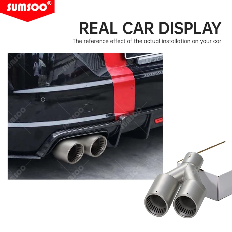 

SUMSOO 1PCS Dual Matte Stainless Steel Universal Car Accessories Exhaust Tip Double Outlet Pipe Modification Cars Muffler