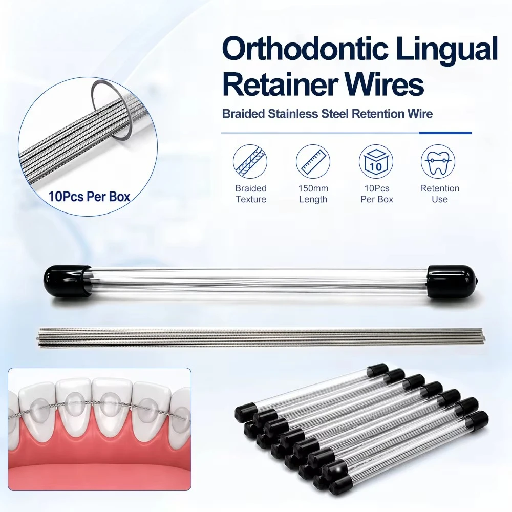 10Pcs/Box Orthodontic Lingual Retainer Wires Stainless Steel Flat Straight Twist Wire 150mm Dental Laboratory Material