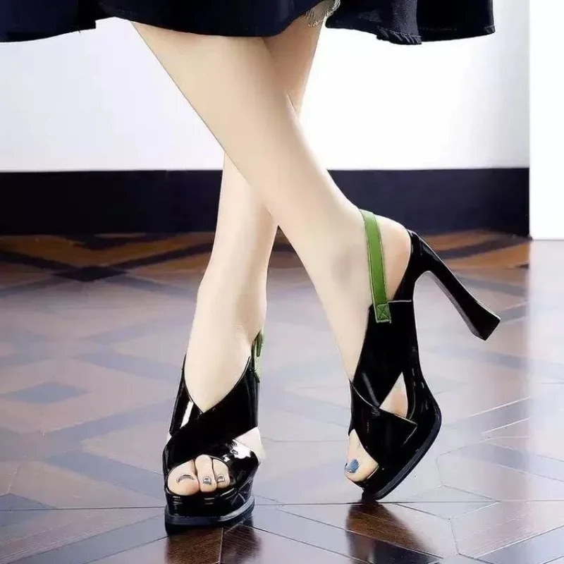 2024 New Spring and Autumn Fashion Women\'s High Heels Sole Buckle Thick Heel Shallow Mouth Sexy Back  Elevated Shoes