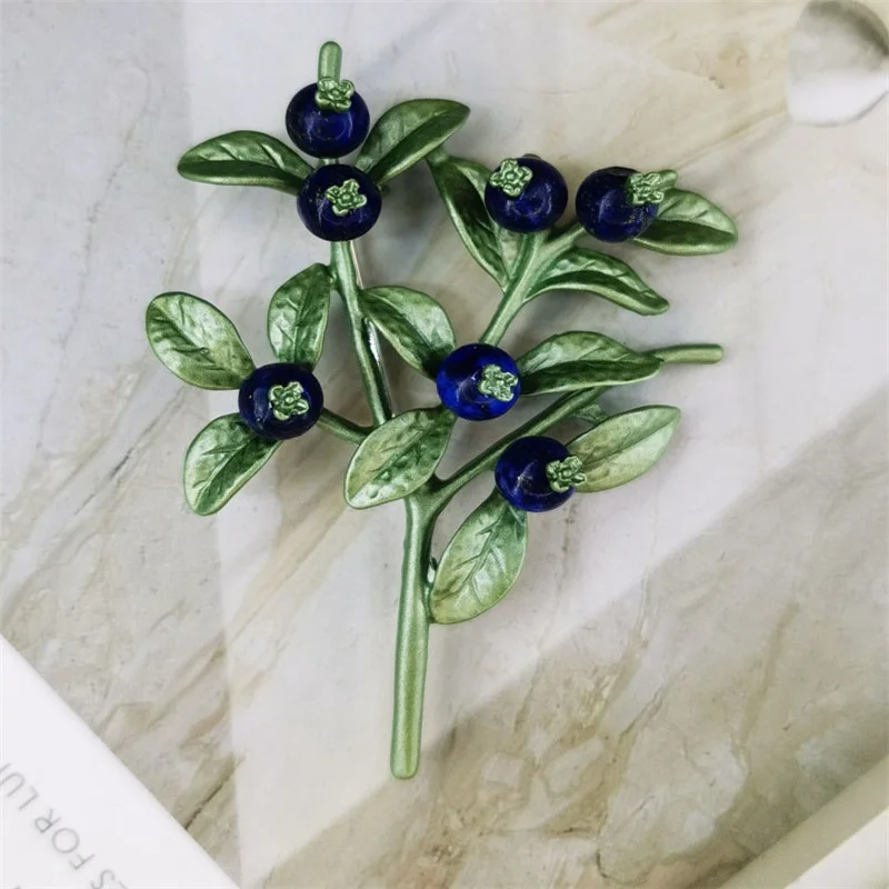 Broche de moda, joyería, ramas de arándano, broche Retro de piedra azul Natural, accesorios de boda para mujer, pendientes tipo botón de plata 925