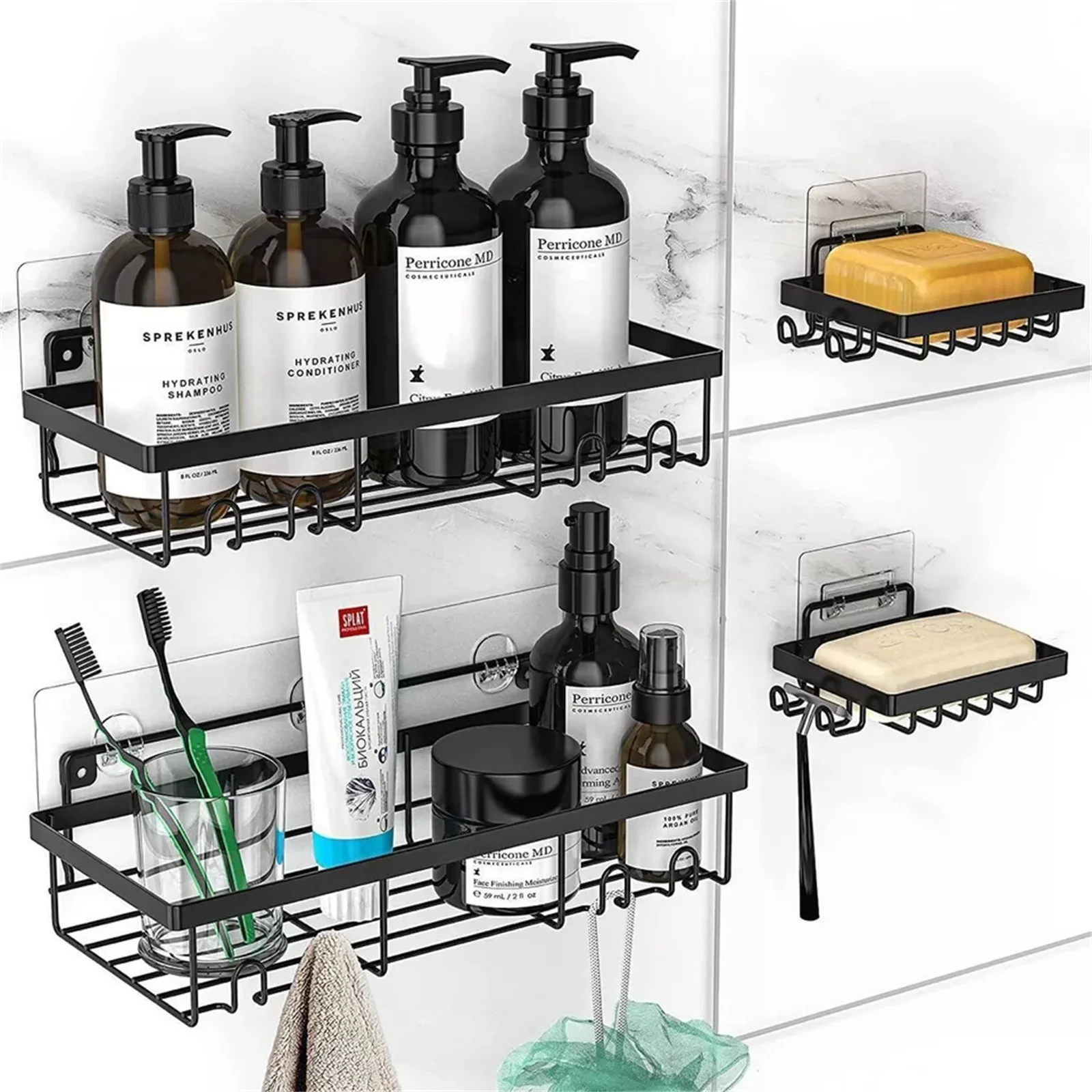 Adhesive Shower Caddy Organizer, Bathroom Storage, Kitchen Storage, 5 Pack/Set