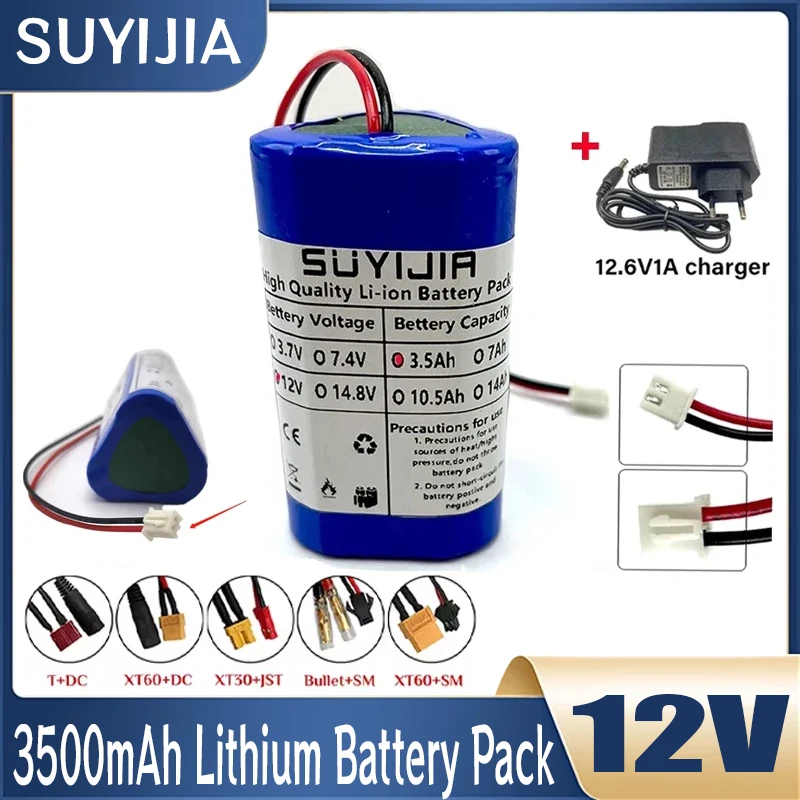 12V 3500mAh Battery Pack 3S1P 18650 Rechargeable Lithium Batteries Built-in BMS for Bluetooth Speaker Flashlight GPS Fascial Gun