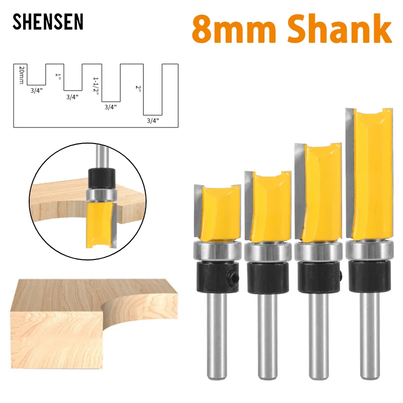 4Pcs 8mm Shank Template Trim Pattern Router Bit Woodworking Milling Cutter For Flush Trimmer Cleaning