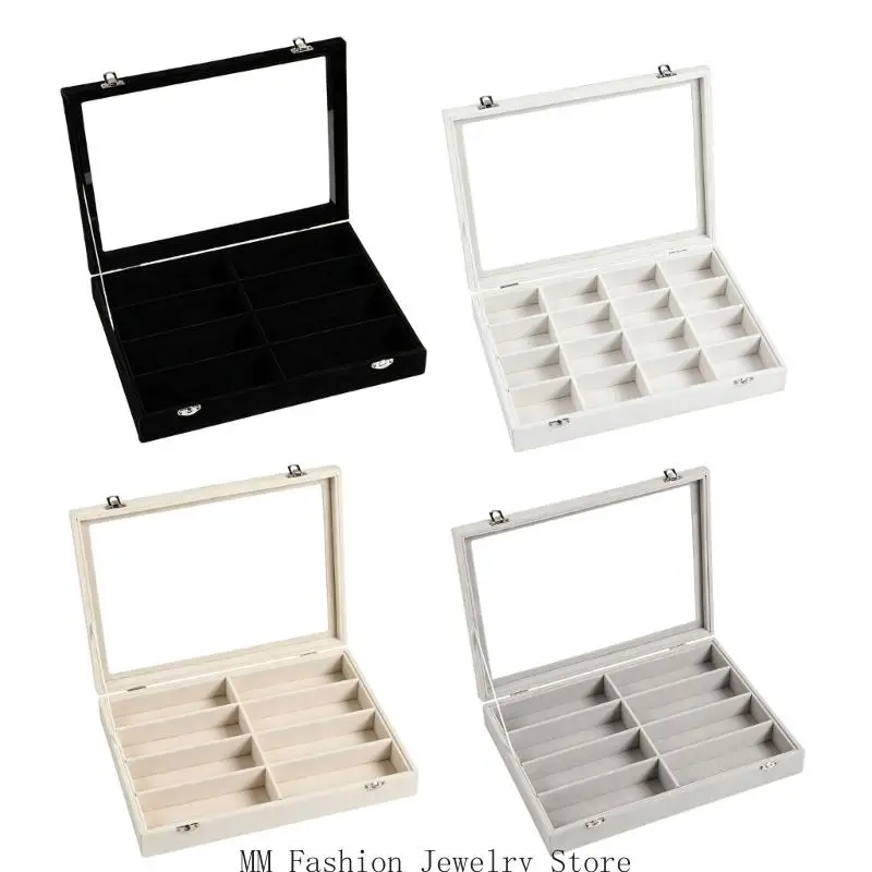 8-Compartment Fabric-Covered Eyewear Storage Case with Clear Lid for Separated Glasses Storage and Easy Viewing