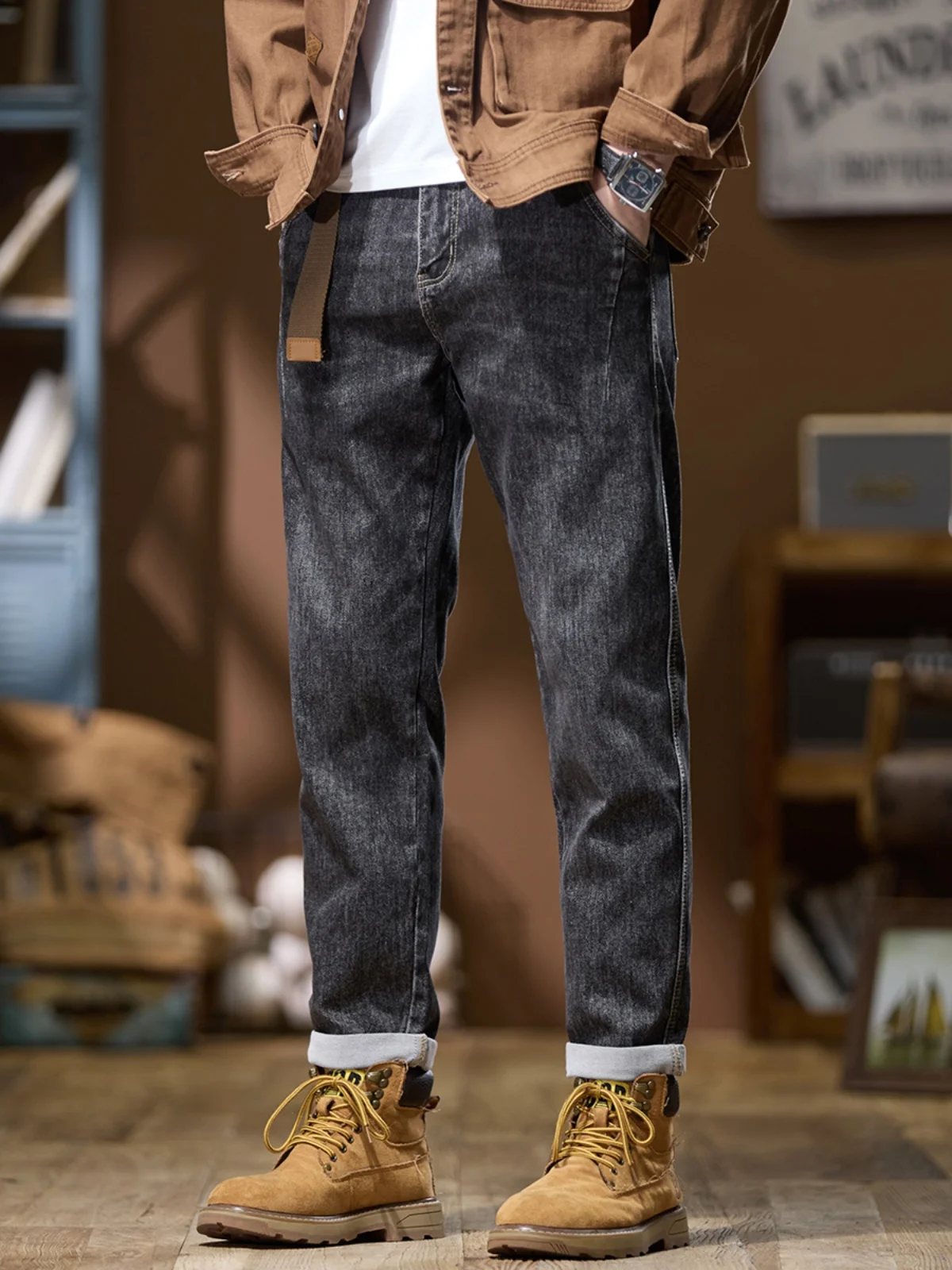 

Spring Autumn Men's Slim Fit Straight Leg Harlan Jeans Casual Wear Cotton Stretch Denim Printed Long Trousers Harlan Sle