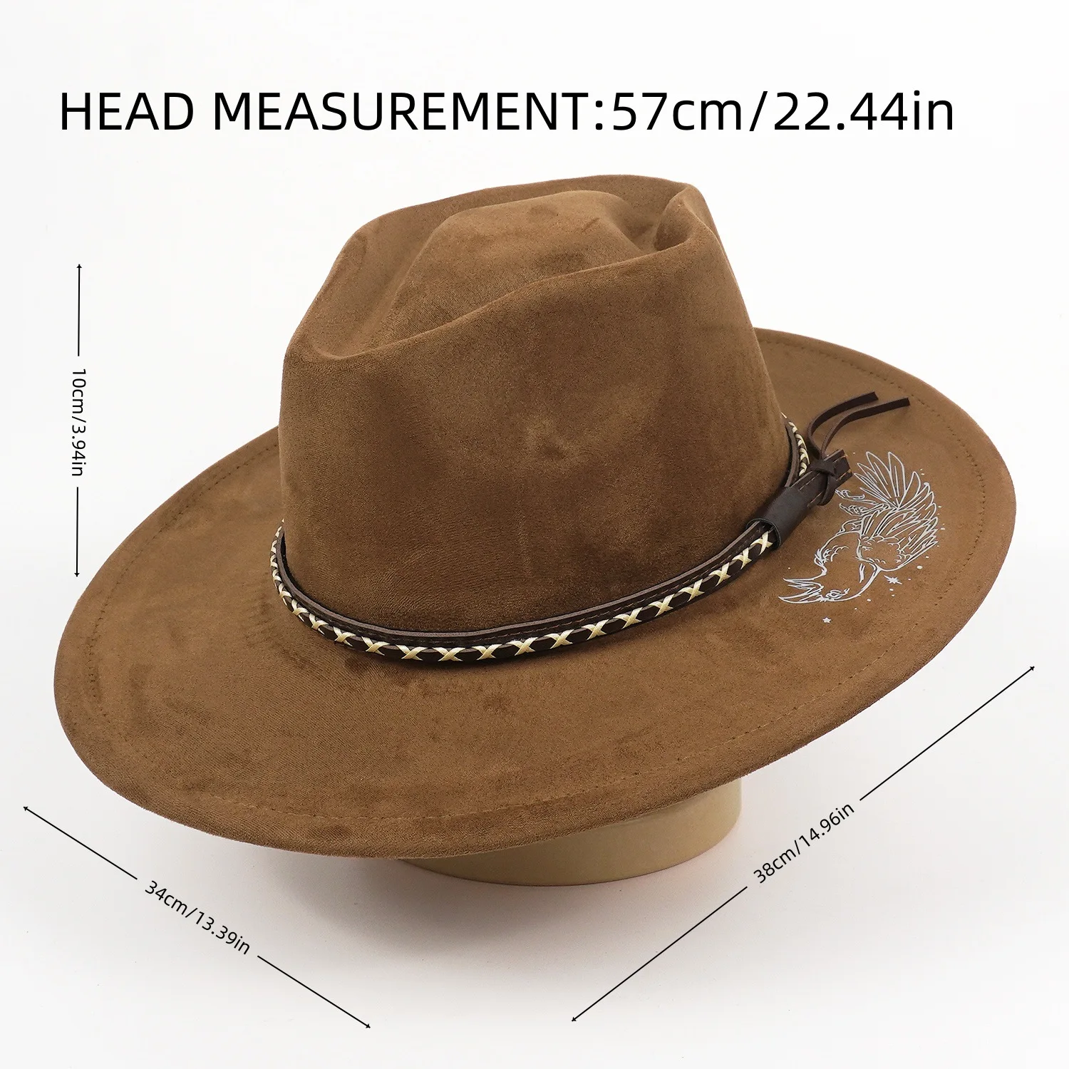 Vintage Western Cowboy Hat Men Women Wide Brim Fedora Hat Boho Rancher Hat Phoenix Graphic Felt Outback Hat Country Festival Cap
