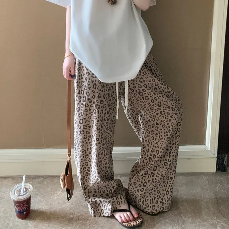 Leopard Print Trousers New Pear-shaped Niche Leopard Print Loose Pants Women's Retro Lazy Design Plaid Pants
