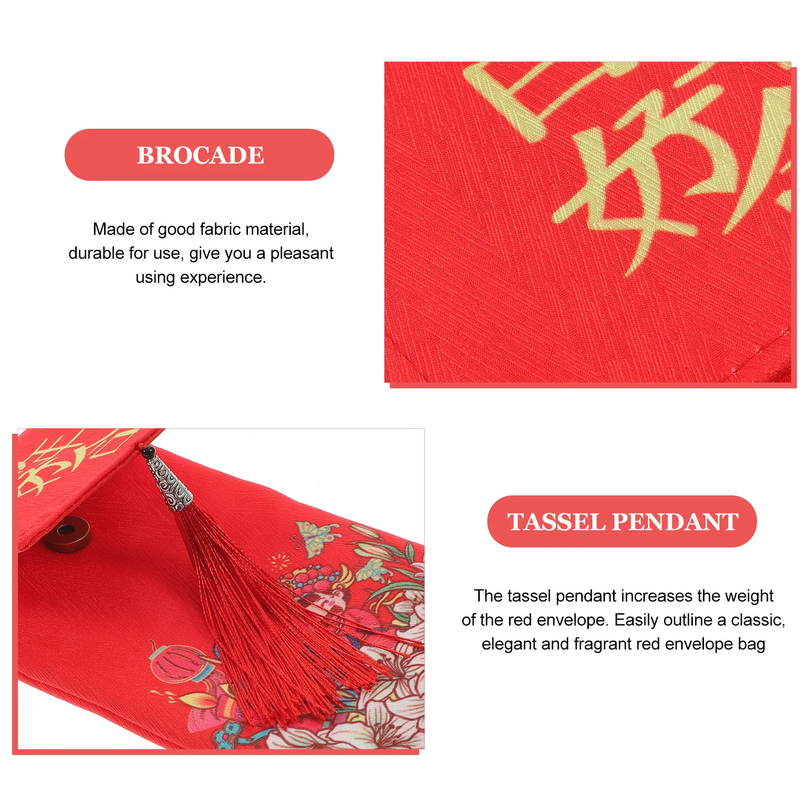 

Elegant Hand-Drawn Illustration Red Envelope Classic Chinese Style Wedding Money Gift Bag Fabric Envelope for Bridal Shower