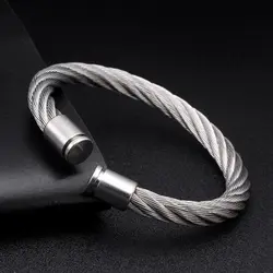 Luxury Braided Charm Open Cuff Men Male Sporty Bangles Trendy Stainless Steel Chain Link Vintage Bracelets With Crystal Jewelry