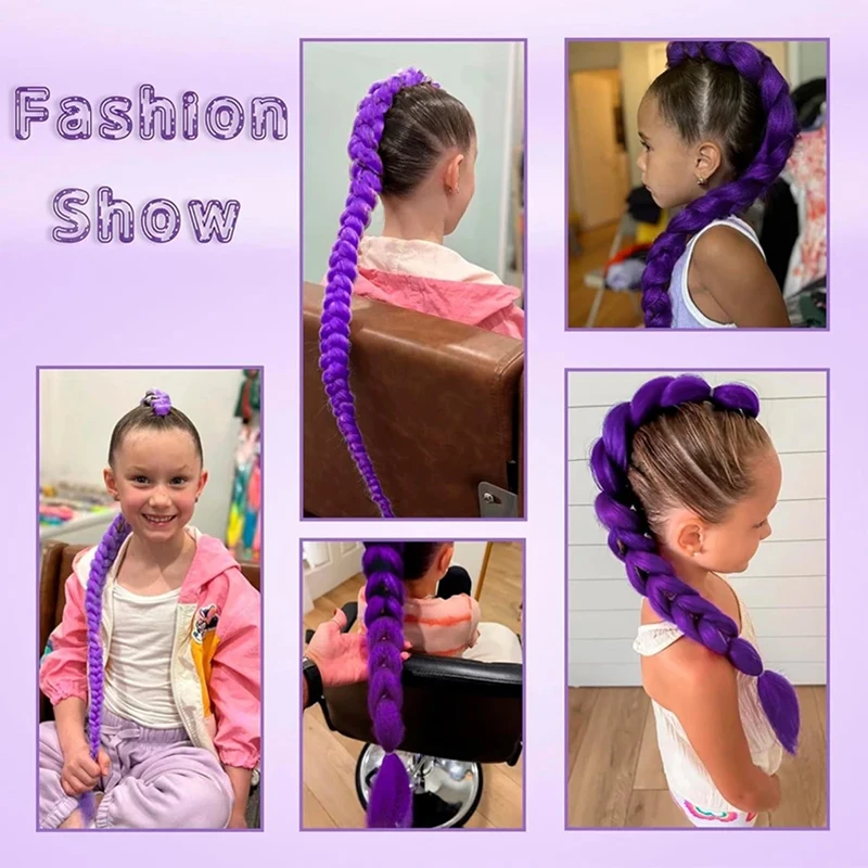 Anime Character Purple Braided Hair Ponytail Women Cosplay Costume 26inch Long Purple Braids Ponytail Wig with Clips - view 5