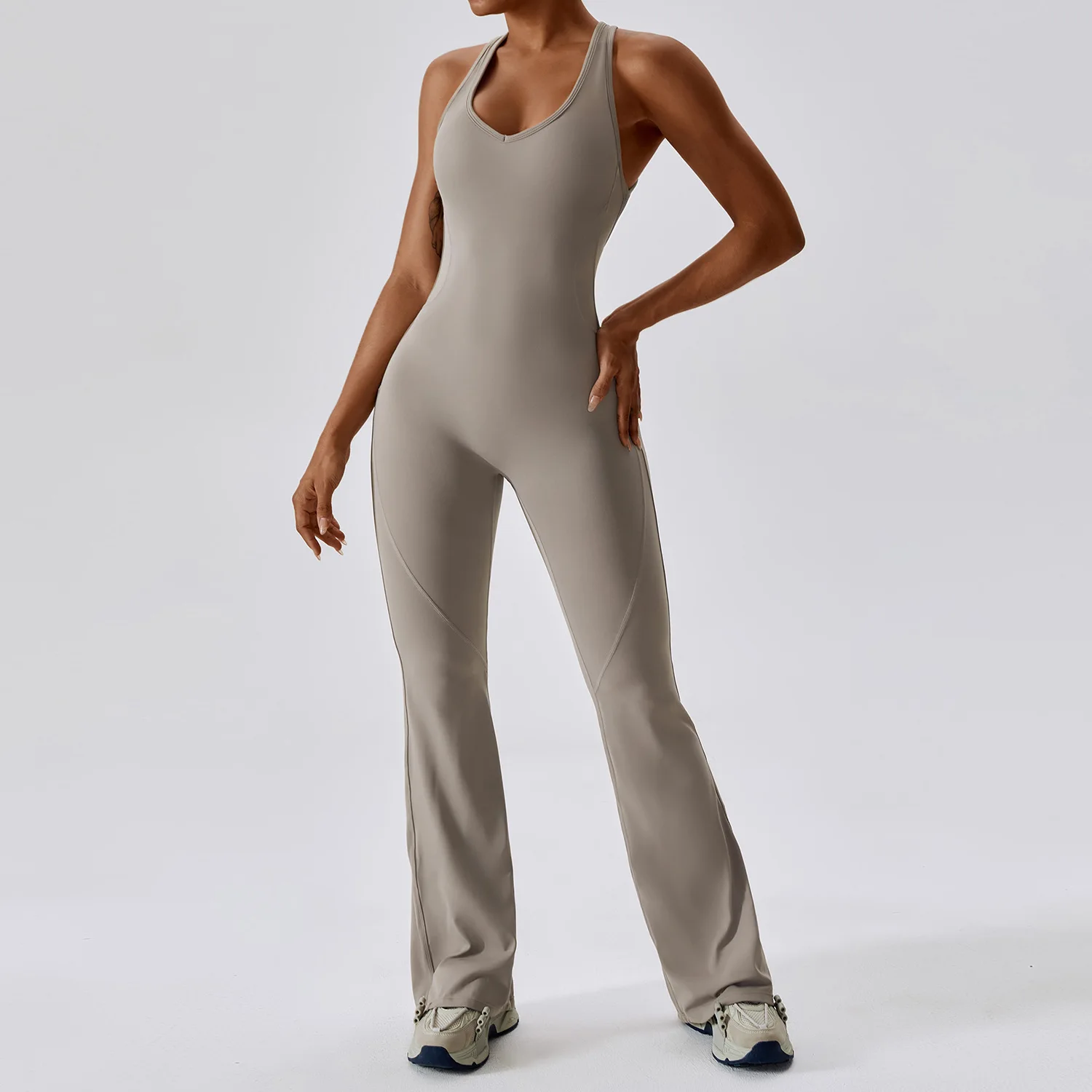 Jumpsuit Fitting Yoga Suit Dance Women Bodysuit Workout Sports Fitness Set Hip Lifting Gym Running Breathable Vest Flared Pants