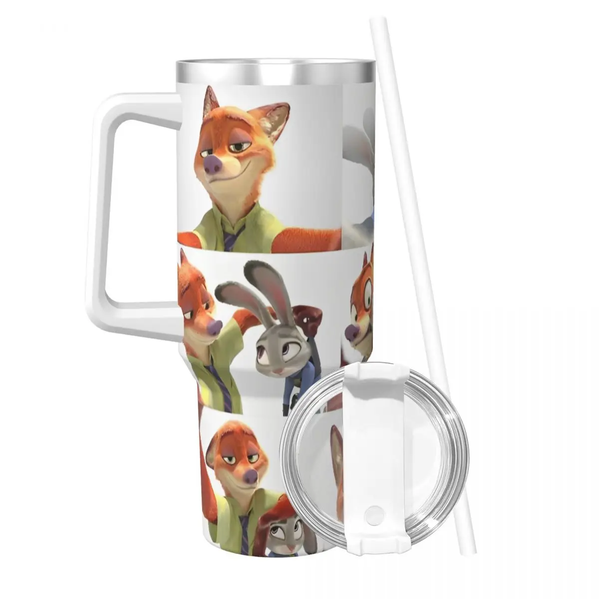 Stainless Steel Tumbler Zootopia Car Mugs With Straws Beach Cold Drink Water Bottle Keep Heat 40oz Coffee Mug