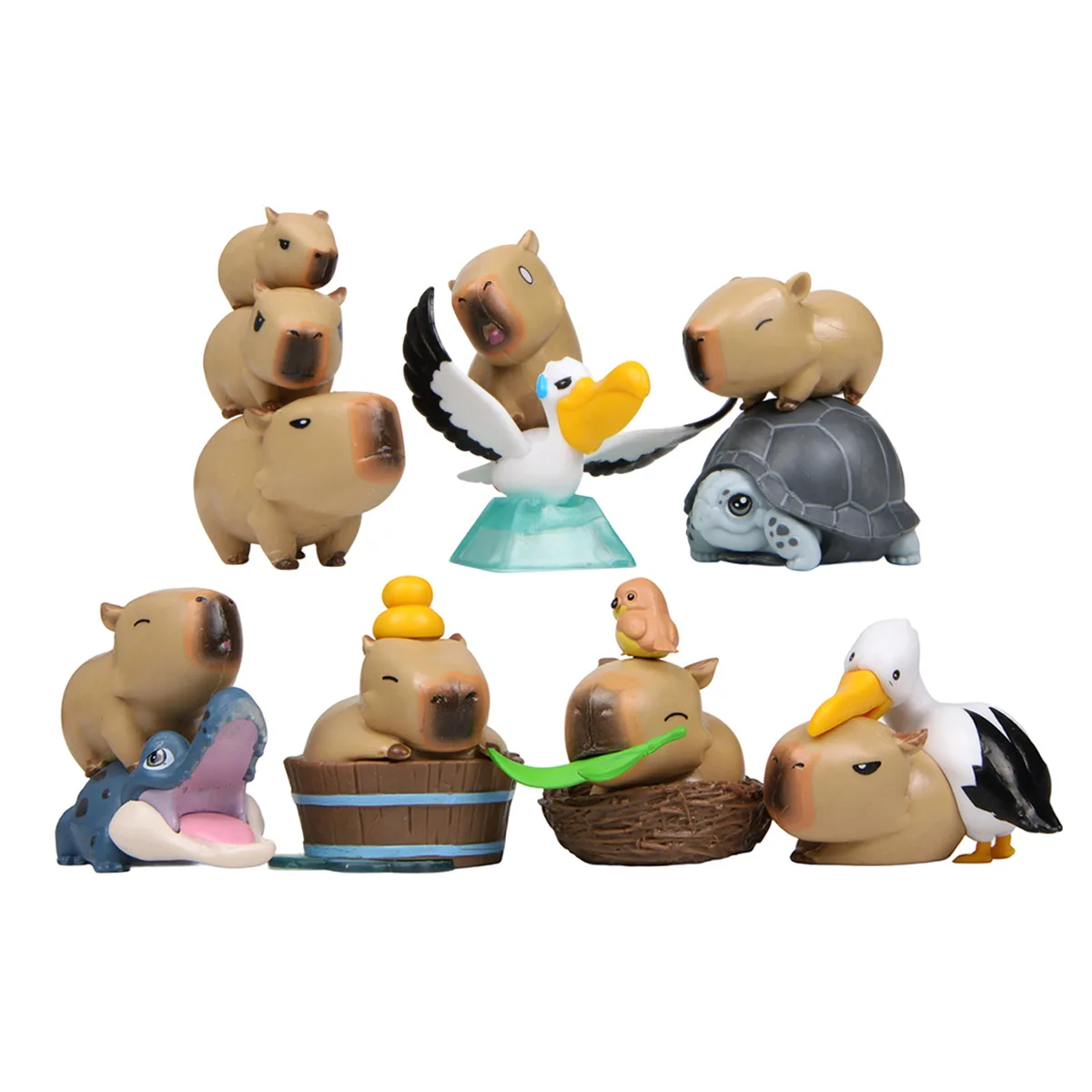 

7Pcs Cute Capybara Wild Crane Turtle Crocodile Desk Decorations Creative Ornaments Dolls