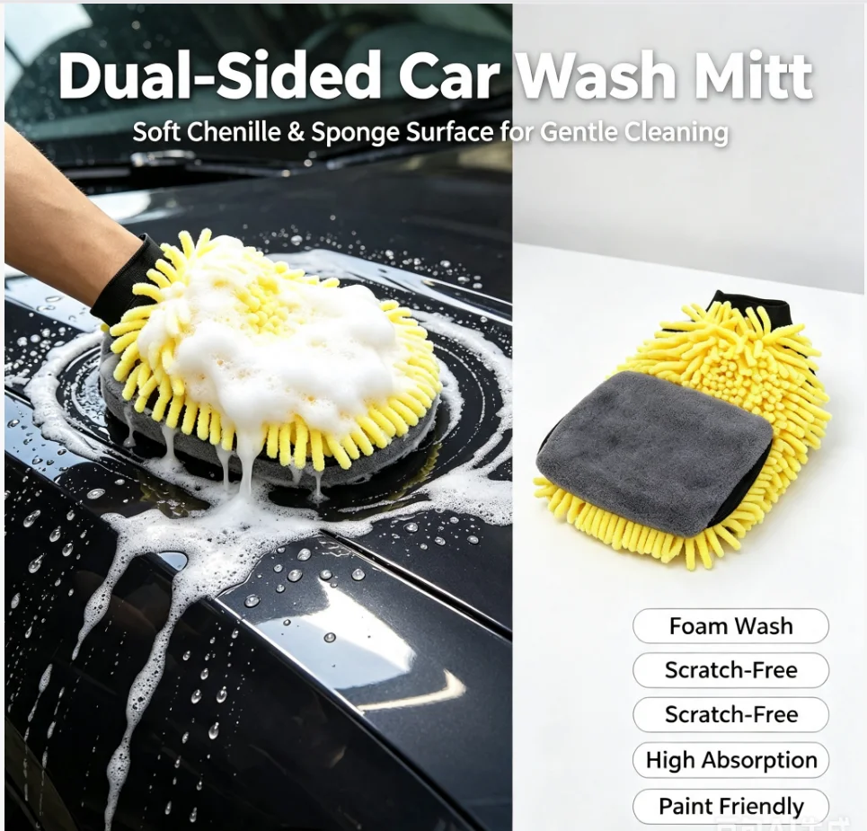 Microfiber Car Wash Gloves Chenille Waterproof Mitt Soft Mesh Back Double-faced Glove Mitt Wax Detailing Brush Car Cleaning Tool