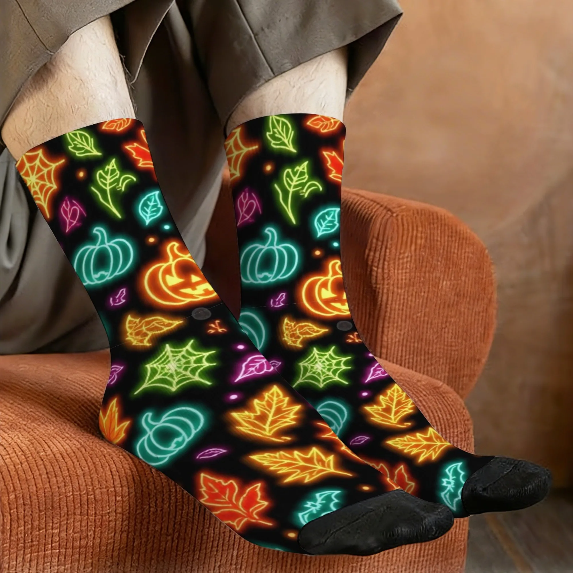 Halloween Pumpkin Socks Soft Non-slip Elastic Men's Socks Outdoor Travel Casual Wear Simple Stylish Daily Wear Edgy Sports Socks