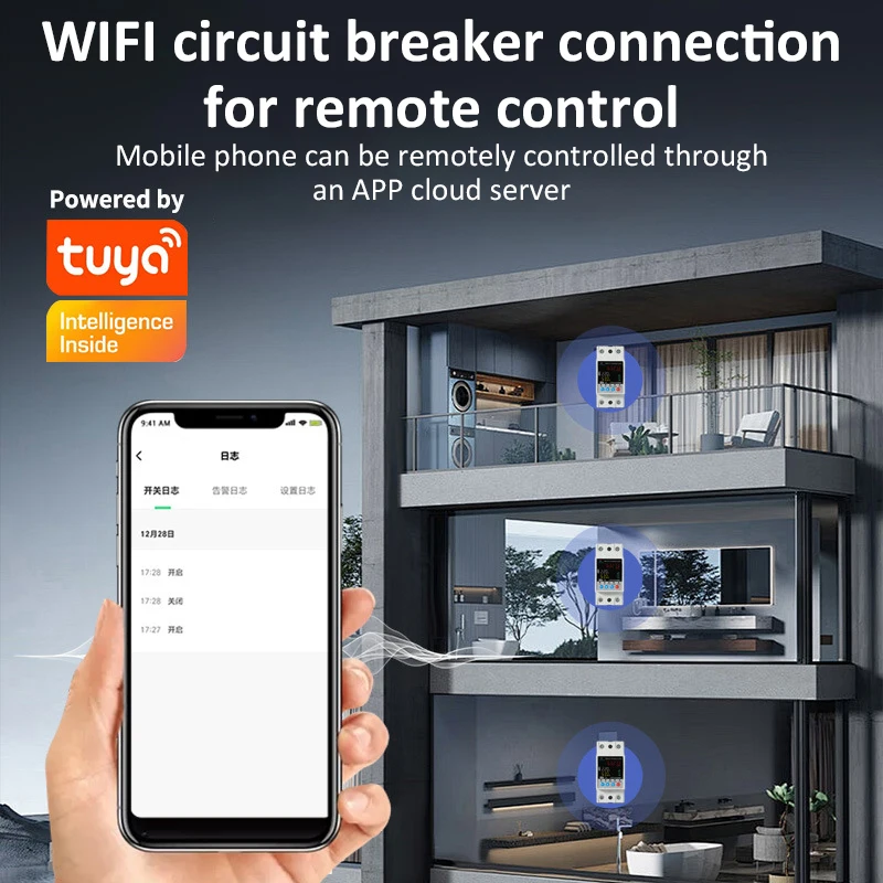 TUYA WiFi Smart Circuit Breaker 80-300V 63A Energy Meter Auto-Reclosing Over/Under Voltage Over-Current Leakage Protector