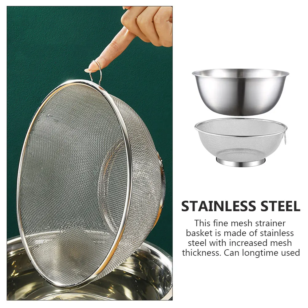 

2pcs Stainless Steel Mixing Bowl Colander Rice Colander Basket Strainer Basket Vegetables Fruit Basket Washing Basin kicehn tool