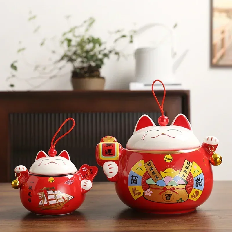 Creativity, Cartoon, Fortune Cat, Tea Jar, Ceramic Sealed Jar, Tea Storage, Empty Jar, Household Coffee Storage, Tea Accessories