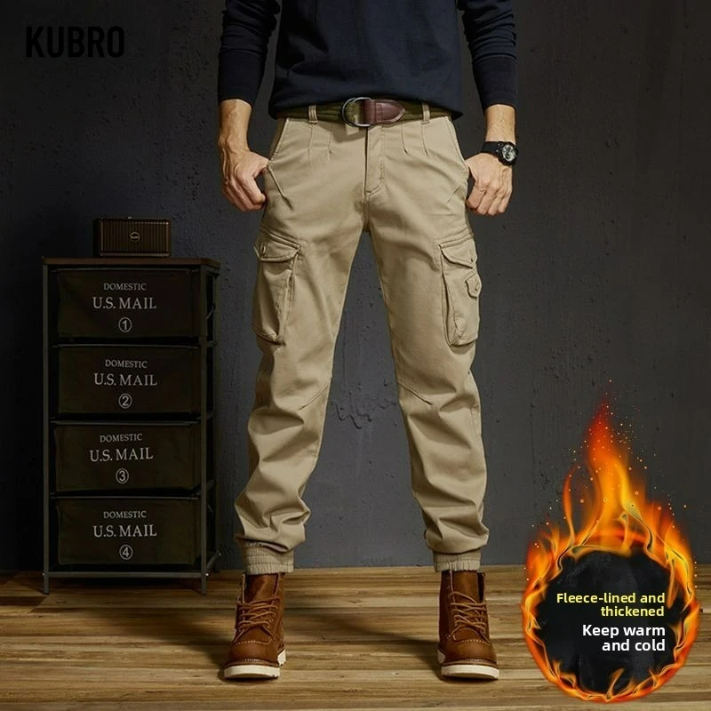 

Men's Thickened Cargo Trousers Autumn Winter Elastic Multi-pocket Loose Combat Work Pants Outdoor Fitness Sports Casual Pants