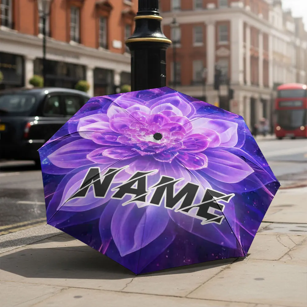Custom Name umbrella, Vibrant Purple Lotus Design Umbrella Fashion Fashion Folding Umbrella for Daily Use, Christmas Gift