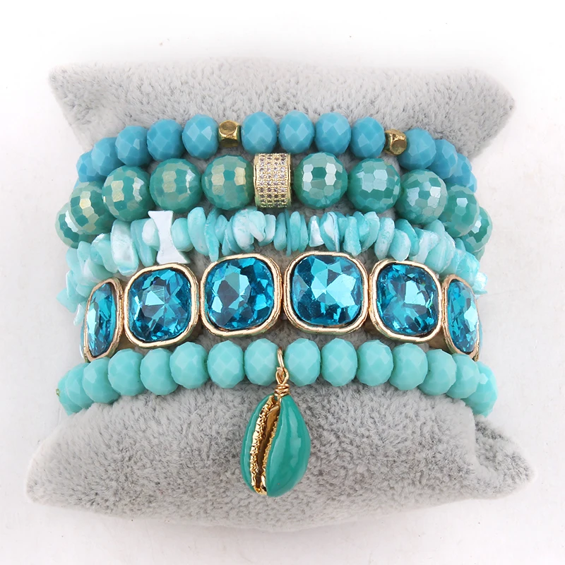 

RH Fashion Boho Multi 5pc Beaded Aqua Stack Bracelet Sets For Women Bohemian Jewelry Gift DropShip