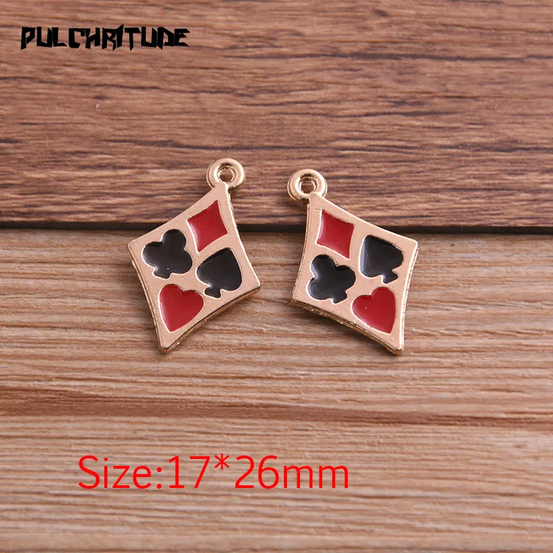 6Pcs 17*26mm Alloy Metal Drop Oil Playing Cards Charms Pendant For DIY Bracelet Necklace Jewelry Making