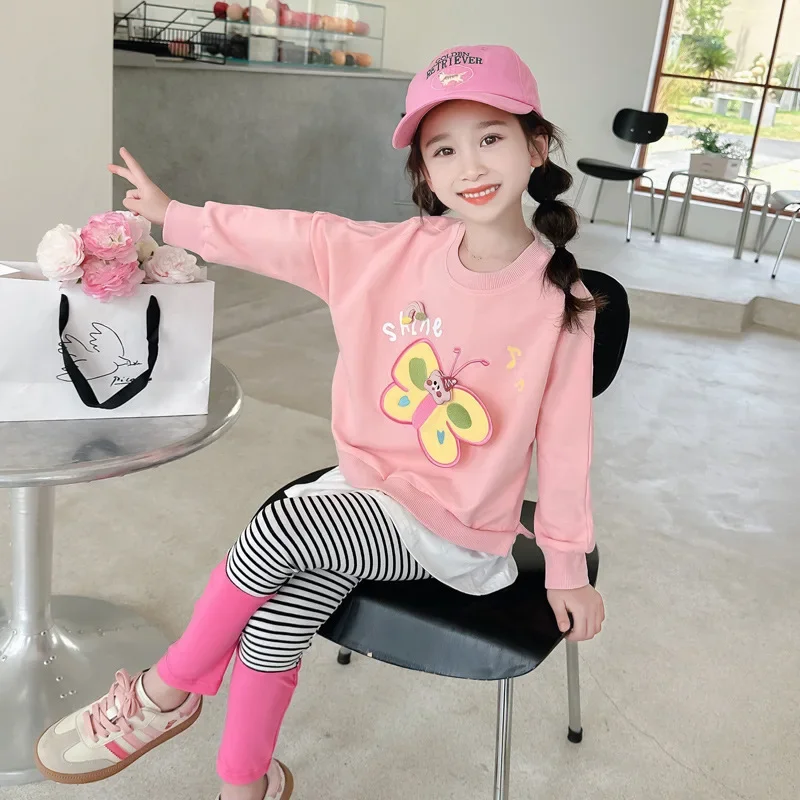 Girls butterfly two-piece set 2024 autumn new Korean version of net red leggings suit western boy 90-140cm