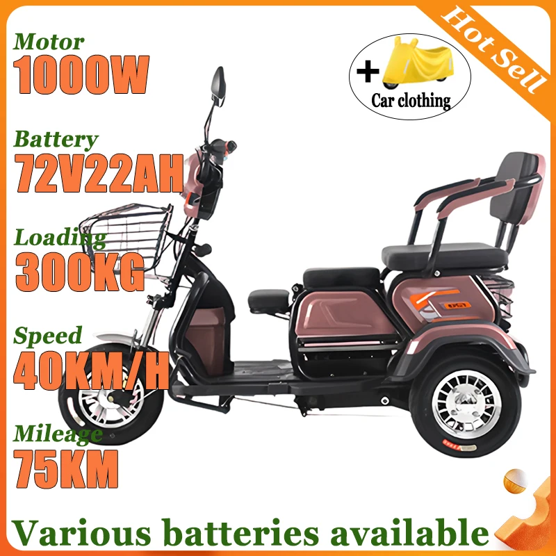 New Adult Leisure Mobility Scooter Elderly Household Commuting Comfortable Seats Electric Scooter 1000W72V22AH Electric Tricycle