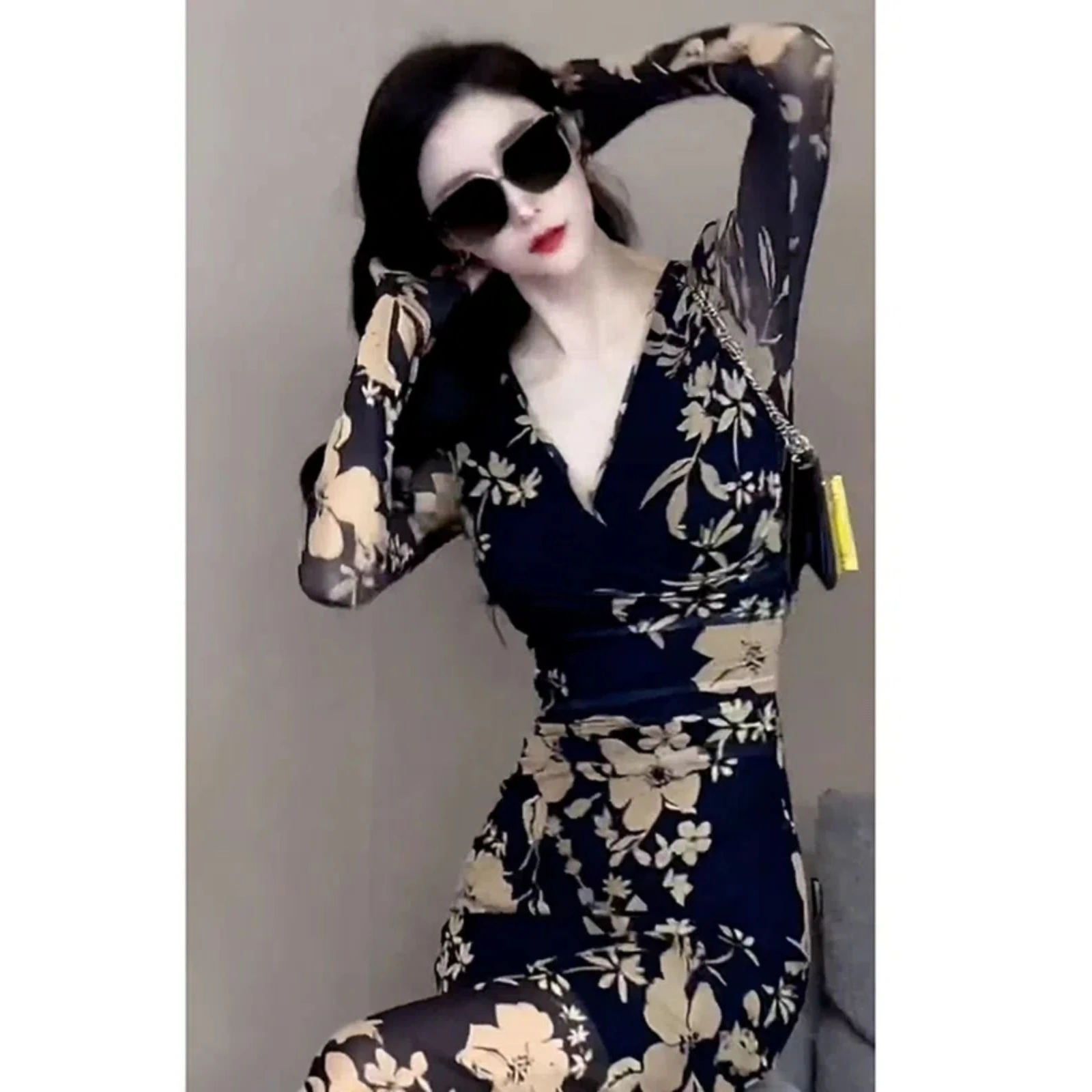 Kleider, langärmelig, Damenkleid, Abendparty, Winter, Wolle, gerippt, Patchwork, verdreht, tailliert, minimalistischer Stil, Falten, einfach