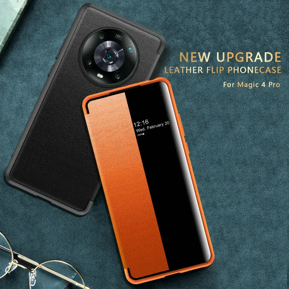Etui Skórzane z Okienkiem na Kamerę, Ochronne, Pełne Pokrycie, Odporne na Wstrząsy do HUAWEI Honor Magic 6 4 Pro 5 7 Flip, Pokrowce na Telefon Honor Magic 5 4 Pro — zdjęcie produktu 2