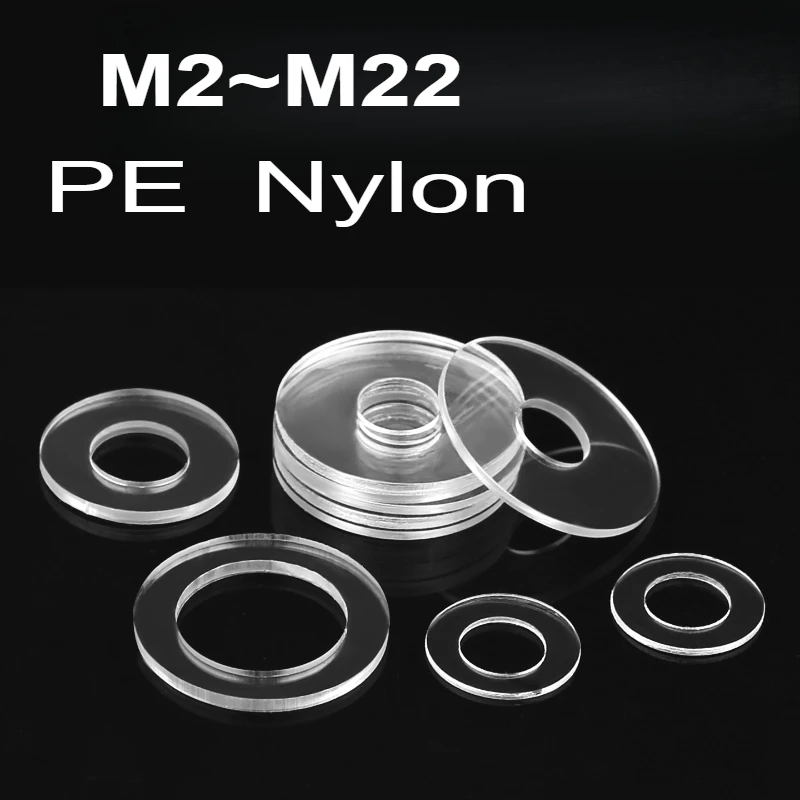 Plastic Clear Nylon Flat Washer M2 M3 M3.5 M4 M5 M5.8 M6 M8 M10 M12 M14 M15~M22 White PE Insulation Spacer Insulating Ring