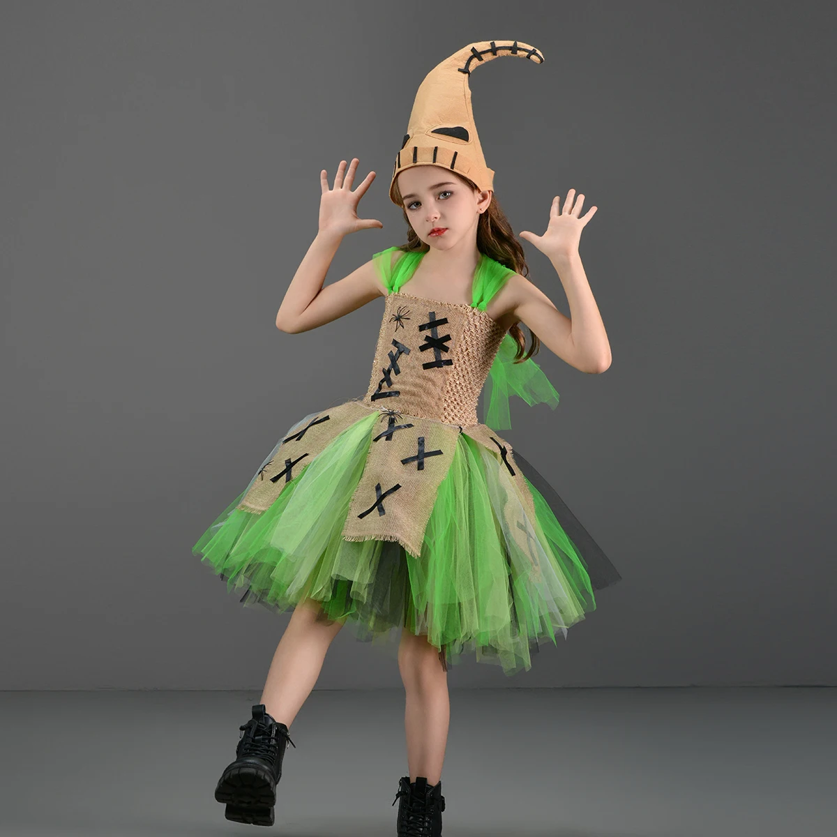 

Disguise Oogie Boogie inspired Girls Tutu Dress with Hat Nightmare Then Christmas Stage Costume Kids Halloween Fancy Clothing