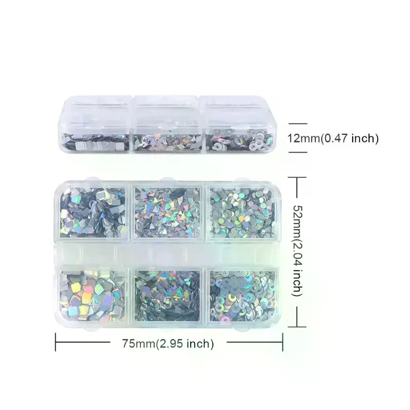 6 그리드 네일 강화 레이저 네일 글리터 플래시 기하학적 패턴 네일 장식 네일 참 DIY 매니큐어 도구