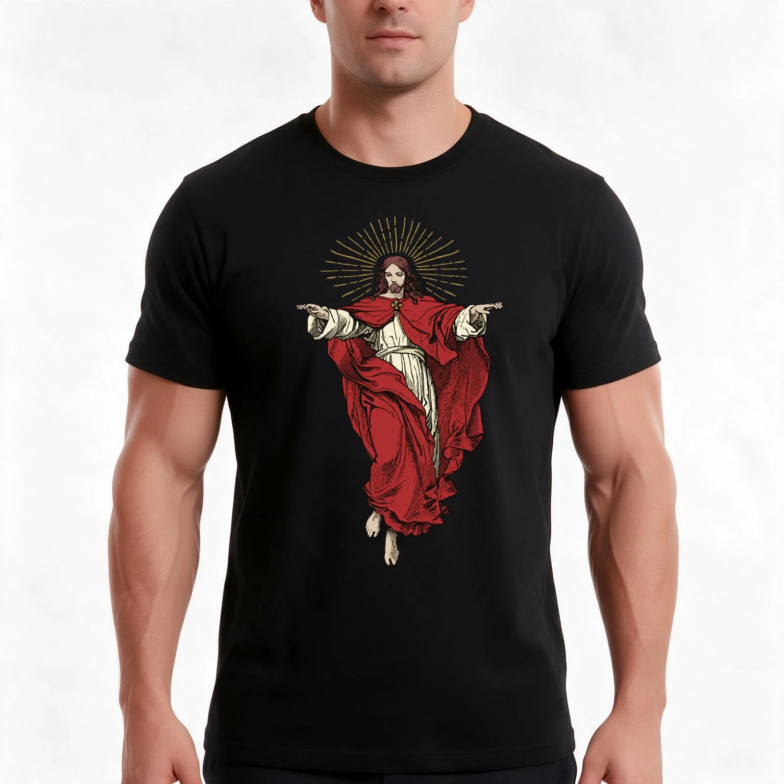 Ascension of Christ T-Shirt, Summer Casual Cotton Tee, Oversized Streetwear Tops, Vintage Graphic Print, Loose Fit Short Sleeve