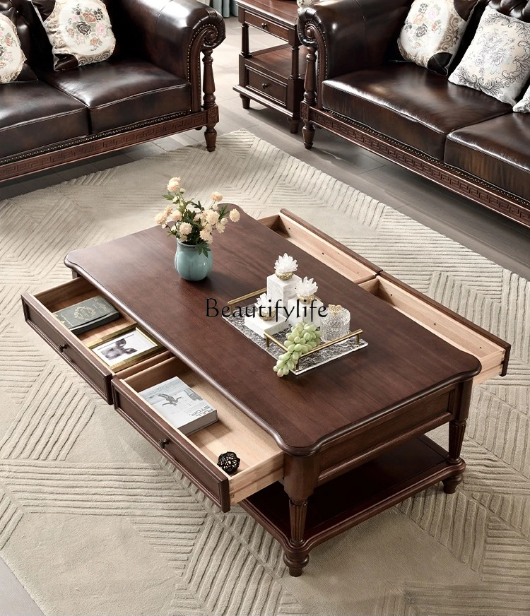 American retro solid wood coffee table all log furniture walnut wood small apartment living room home coffee table