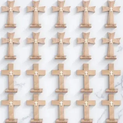 20Sets Wood Cross Shape Decoration Creative Traditional Design for Desktop Bedroom Living Room Wood Standing Cross Ornament