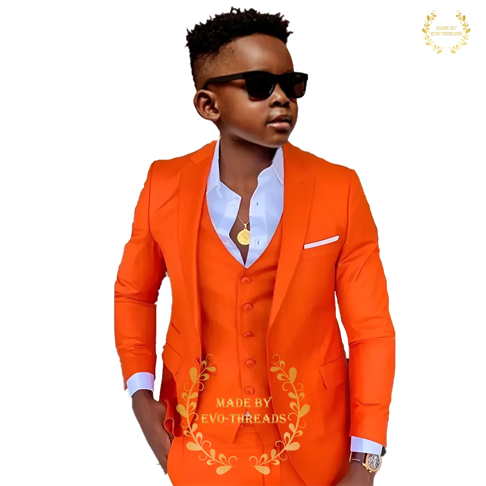 Elegant orange boy suit 3-piece notch lapel single breasted jacket vest pants custom tuxedo for wedding prom cocktail Xmas party