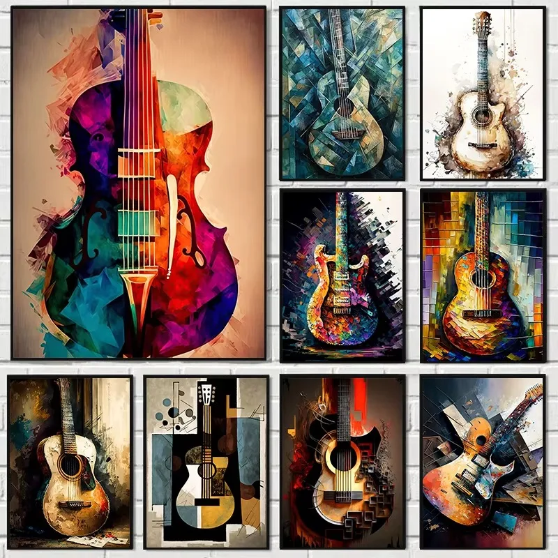 Oil Painting by Number Kit Abstract Music Guitar Art Canvas Wall Art for Adults DIY Home Decor Gift