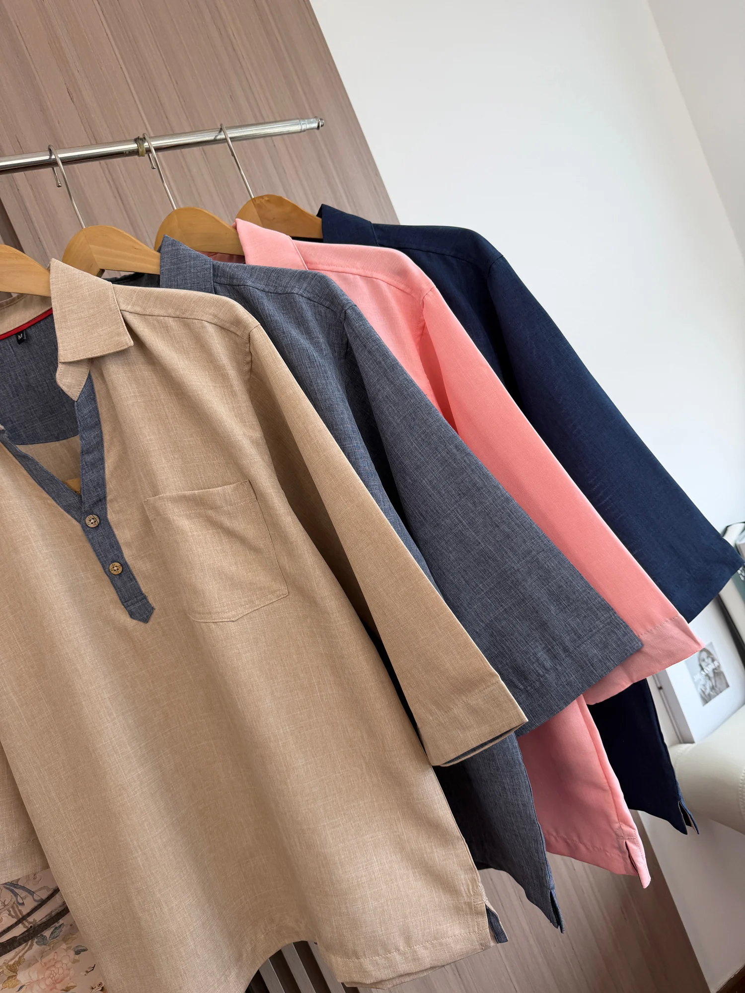 Casual Men's Shirt Half Button Placket Seven Sleeve Loose Fit Breathable Linen like Fabric Spring Summer Fashion Trend