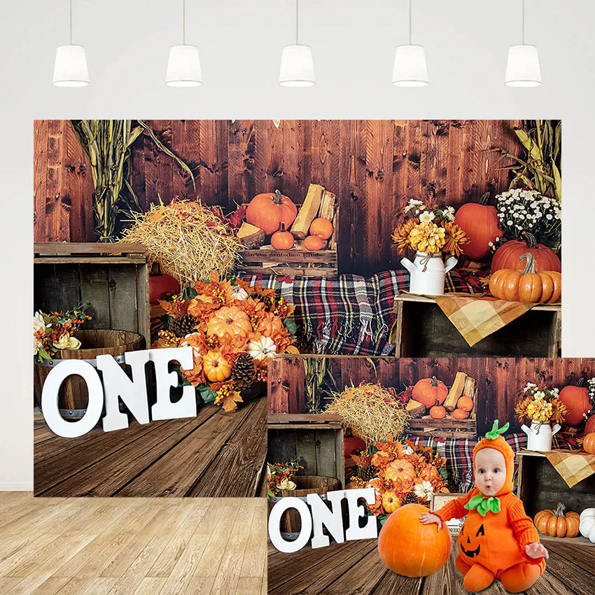 

Autumn Pumpkin Decor For Photography Backdrops Newborn Baby 1st Birthday Portrait Wood Wall Maple Leaves Photo Background Props