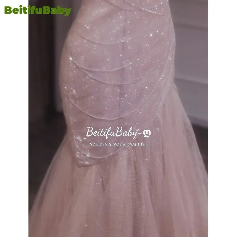 BeitifuBaby Luxury Dress for Women Evening Party Vestidos De Fiesta One Shoulder Princess Style Sequin Fishtail Cocktail Dresses