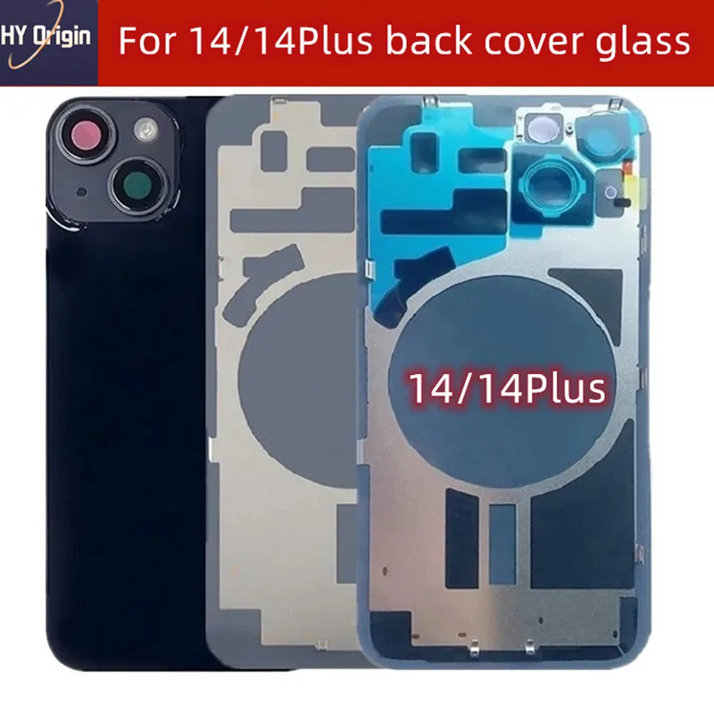 Back Glass Replacement for iPhone 14 Plus 14Plus Rear Housing Door with Small Parts Metal Plate Magnetic