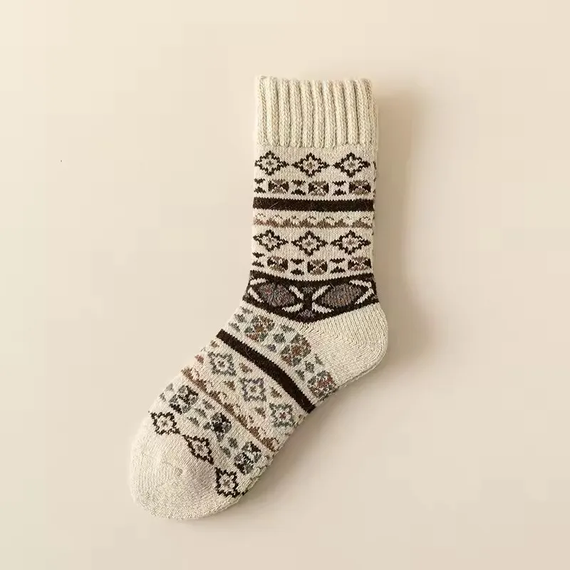 Winterwollsocken, verdickte Socken, Retro-Ethno-Stil, Paar-Stil, warme Frottee-Socken in der Mitte der Wade – Detail 7