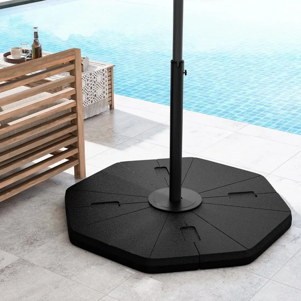 4-Piece Patio Umbrella Base, 208 lbs Heavy Duty Offset Cantilever Umbrella Stand, Water & Sand Fillable Hexagonal Base