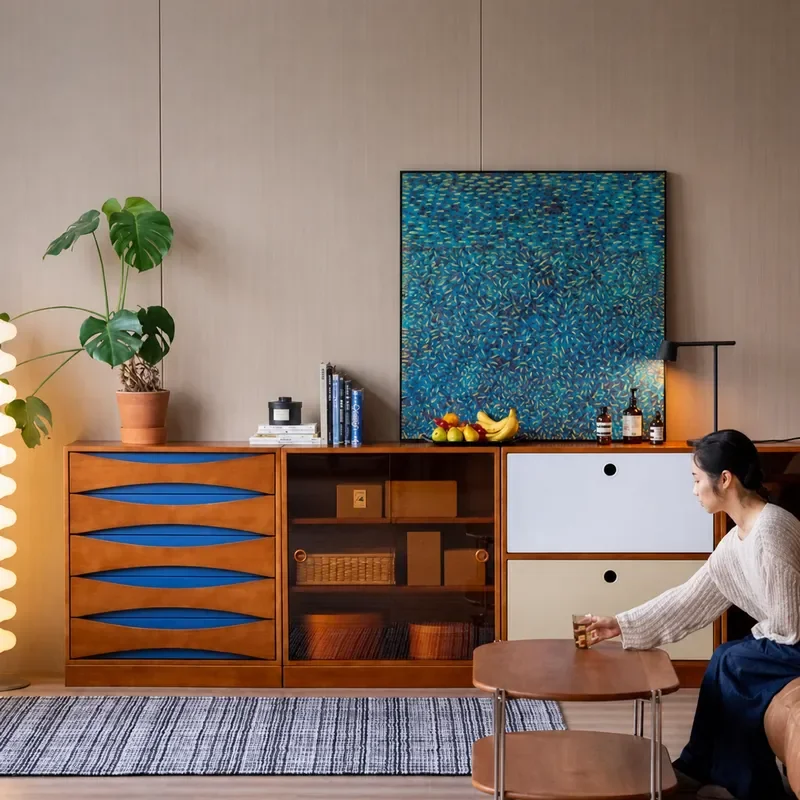 Nordic Solid Wood Bookcase Small Apartment Storage Low Cabinet Combination Living Room Multi-functional Module Cabinet